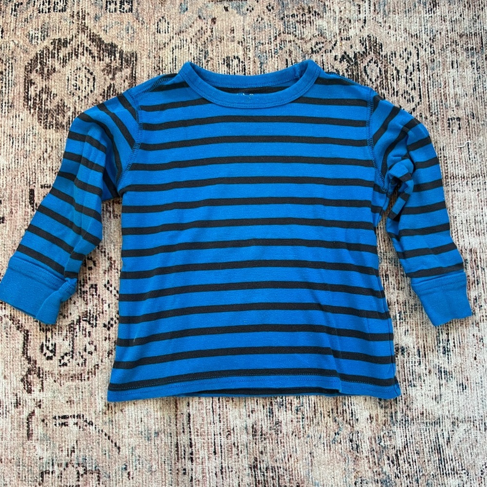 GAP Kids Blue and Black Striped Long Sleeve Tee
